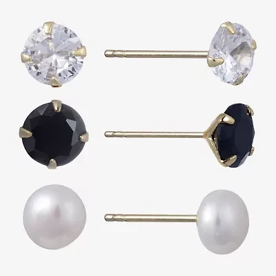Silver Treasures Womens Simulated Pearl Sterling Silver 3 Pair Earring Set