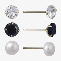 Silver Treasures Womens Simulated Pearl Sterling Silver 3 Pair Earring Set