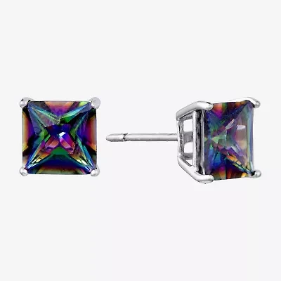 Silver Treasures Mystic Fire Cubic Zirconia Sterling Silver 7.8mm Stud Earrings