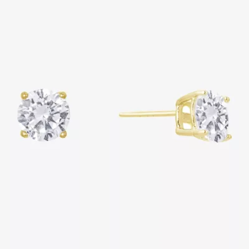 Silver Treasures Cubic Zirconia 14K Gold Over Silver 7.1mm Stud Earrings