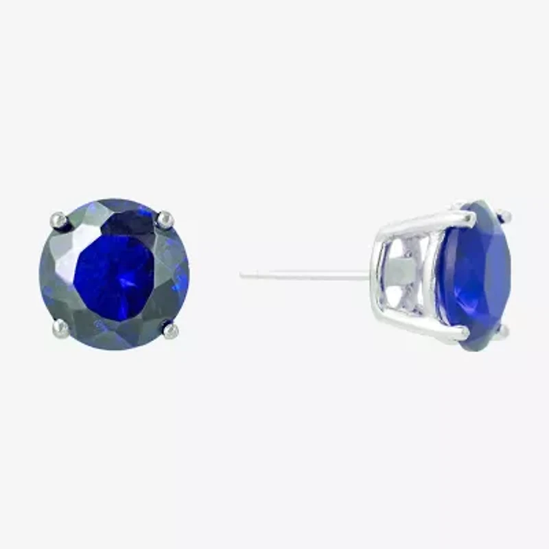 Silver Treasures Blue Cubic Zirconia Sterling Silver 7.1mm Stud Earrings