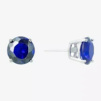 Silver Treasures Blue Cubic Zirconia Sterling Silver 7.1mm Stud Earrings