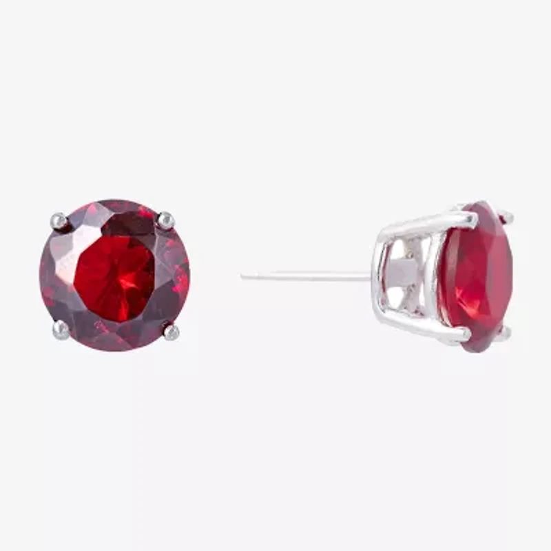 Silver Treasures Red Cubic Zirconia Sterling Silver 7.1mm Stud Earrings