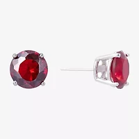 Silver Treasures Red Cubic Zirconia Sterling Silver 7.1mm Stud Earrings