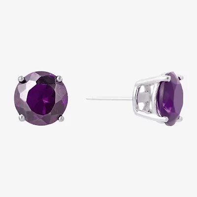 Silver Treasures Purple Cubic Zirconia Sterling Silver 7.1mm Stud Earrings