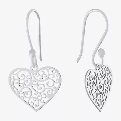 Silver Treasures Womens Sterling Silver Heart Drop Earrings