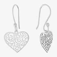 Silver Treasures Womens Sterling Silver Heart Drop Earrings