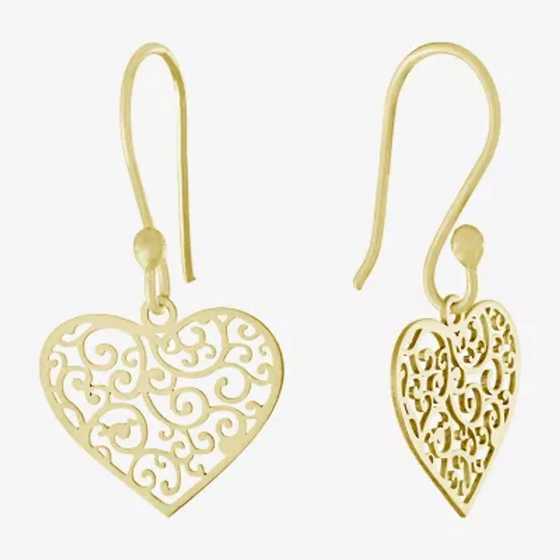 Silver Treasures Womens 14K Gold Over Silver Heart Drop Earrings