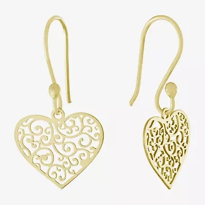 Silver Treasures Womens 14K Gold Over Silver Heart Drop Earrings