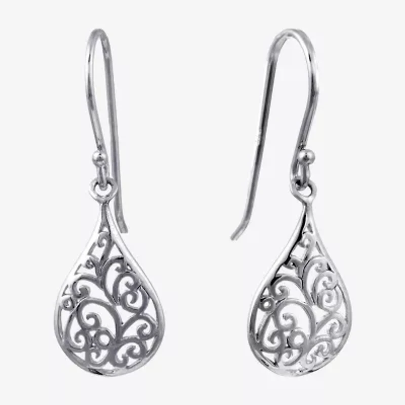 Silver Treasures Womens Sterling Silver Drop Earrings