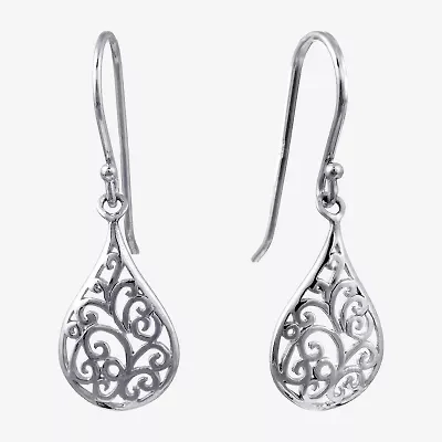 Silver Treasures Womens Sterling Silver Drop Earrings