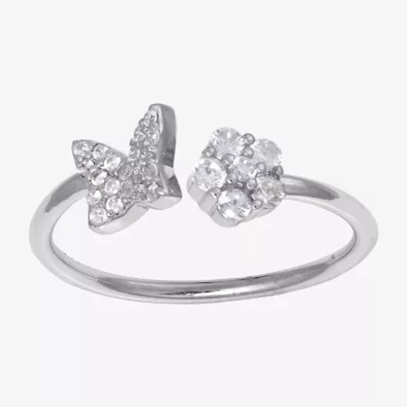 Silver Treasures Womens 19.5MM Cubic Zirconia Sterling Silver Butterfly Bypass  Band