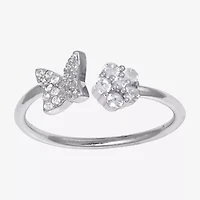 Silver Treasures Womens 19.5MM Cubic Zirconia Sterling Silver Butterfly Bypass  Band