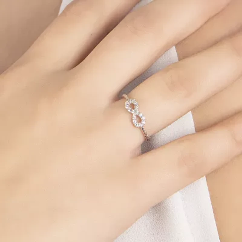 Silver Treasures Womens 20MM Cubic Zirconia Sterling Silver Band