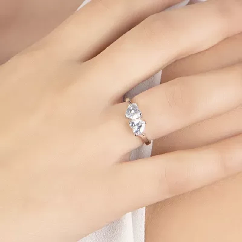 Silver Treasures Womens 20MM Cubic Zirconia Sterling Silver Heart Band