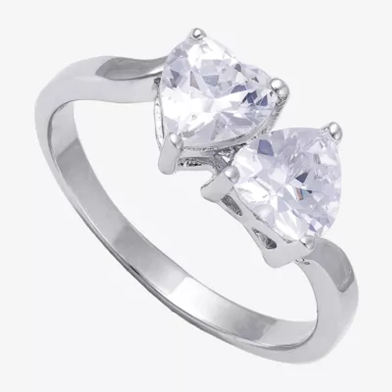 Silver Treasures Womens 20MM Cubic Zirconia Sterling Silver Heart Band