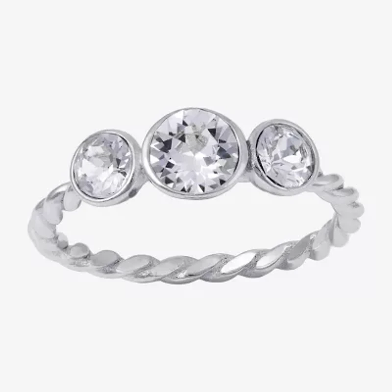 Silver Treasures Womens 20.5MM Crystal Sterling Silver Band