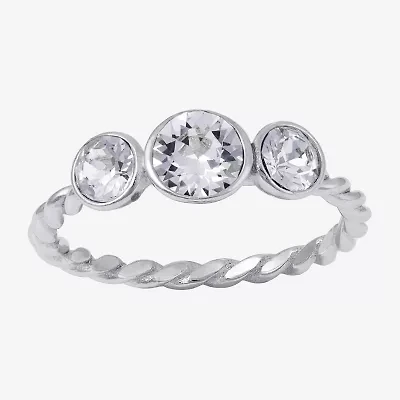 Silver Treasures Womens 20.5MM Crystal Sterling Silver Band