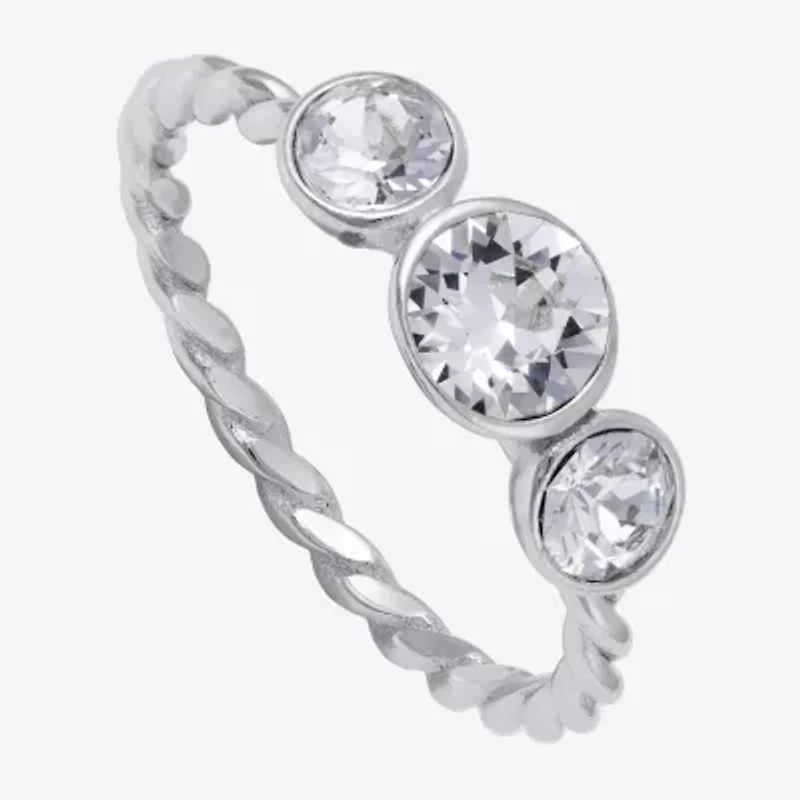 Silver Treasures Womens 20.5MM Crystal Sterling Silver Band