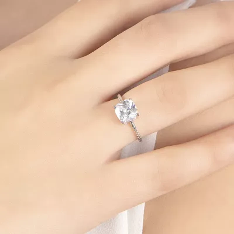 Silver Treasures Womens 20.5MM Cubic Zirconia Sterling Silver Band