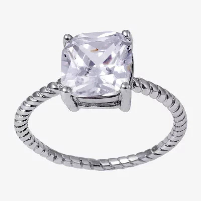 Silver Treasures Womens 20.5MM Cubic Zirconia Sterling Silver Band