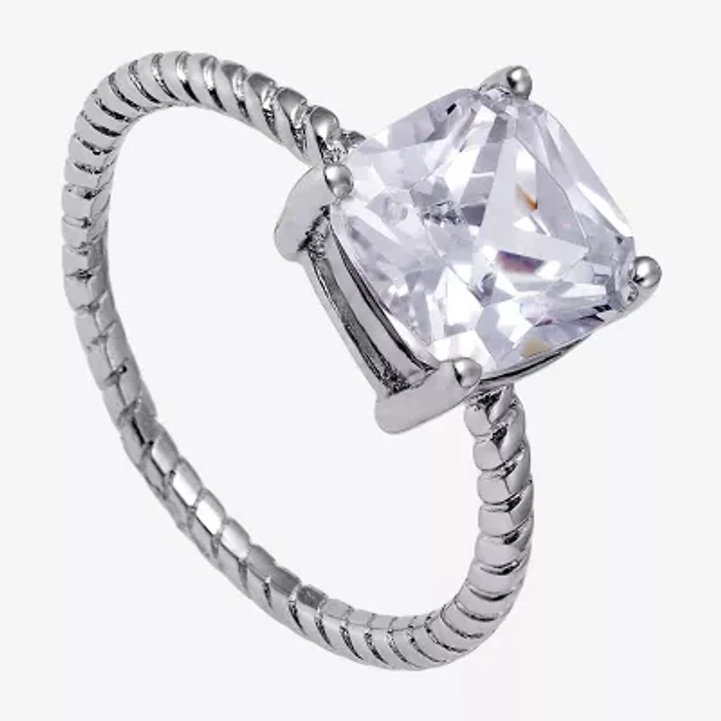 Silver Treasures Womens 20.5MM Cubic Zirconia Sterling Silver Band