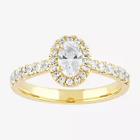 Certified (F / Si1) Womens / CT. T.W. Lab Grown White Diamond 10K Gold Oval Side Stone Halo Engagement Ring
