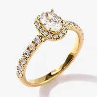 Certified (F / Si1) Womens / CT. T.W. Lab Grown White Diamond 10K Gold Oval Side Stone Halo Engagement Ring