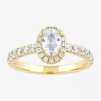Certified (F / Si1) Womens / CT. T.W. Lab Grown White Diamond 10K Gold Oval Side Stone Halo Engagement Ring