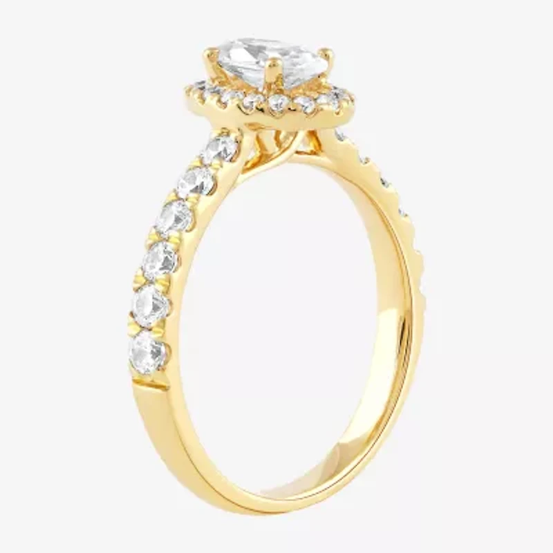 Certified (F / Si1) Womens / CT. T.W. Lab Grown White Diamond 10K Gold Oval Side Stone Halo Engagement Ring