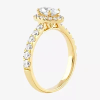 Certified (F / Si1) Womens / CT. T.W. Lab Grown White Diamond 10K Gold Oval Side Stone Halo Engagement Ring