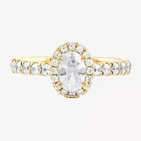 Certified (F / Si1) Womens / CT. T.W. Lab Grown White Diamond 10K Gold Oval Side Stone Halo Engagement Ring
