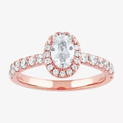 Certified (F / Si1) Womens CT. T.W. Lab Grown White Diamond 10K Rose Gold Oval Side Stone Halo Engagement Ring