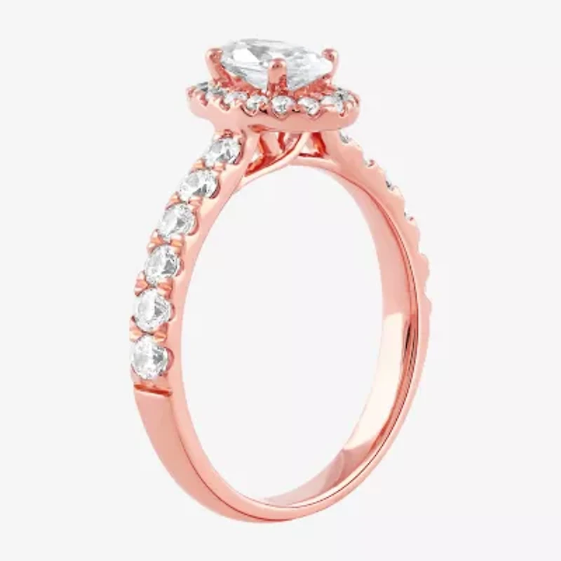 Certified (F / Si1) Womens CT. T.W. Lab Grown White Diamond 10K Rose Gold Oval Side Stone Halo Engagement Ring
