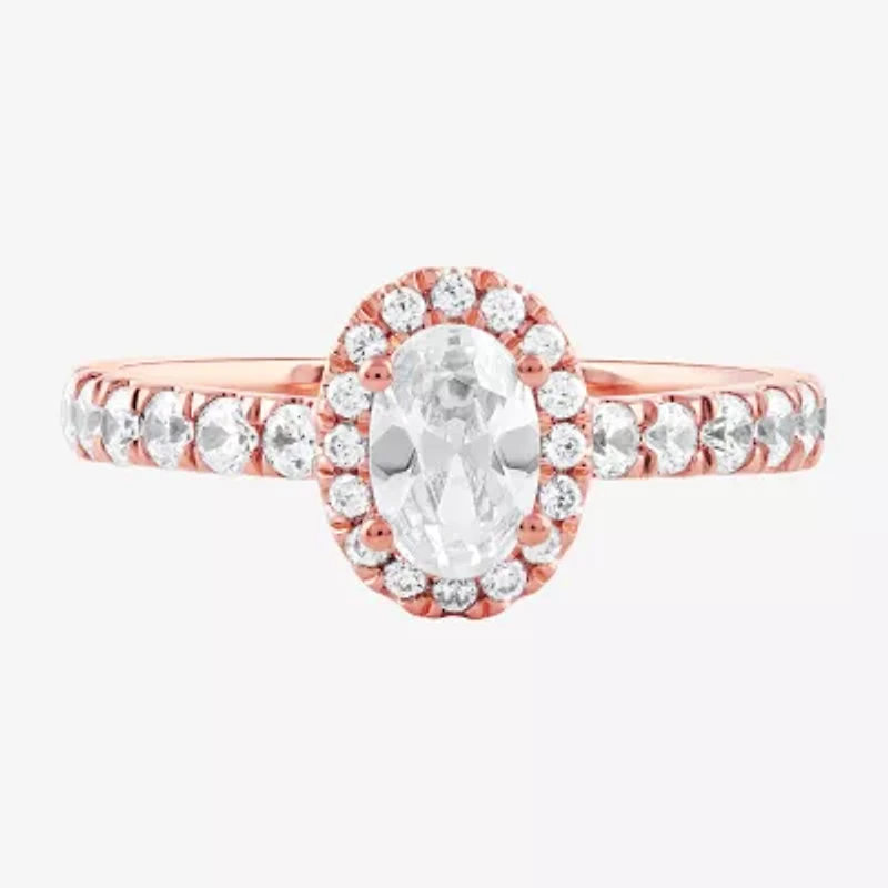 Certified (F / Si1) Womens CT. T.W. Lab Grown White Diamond 10K Rose Gold Oval Side Stone Halo Engagement Ring