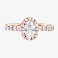 Certified (F / Si1) Womens CT. T.W. Lab Grown White Diamond 10K Rose Gold Oval Side Stone Halo Engagement Ring