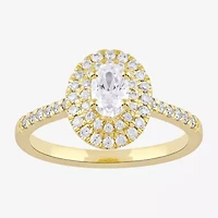 Certified (F / Si1) Womens / CT. T.W. Lab Grown White Diamond 10K Gold Oval Side Stone Halo Engagement Ring