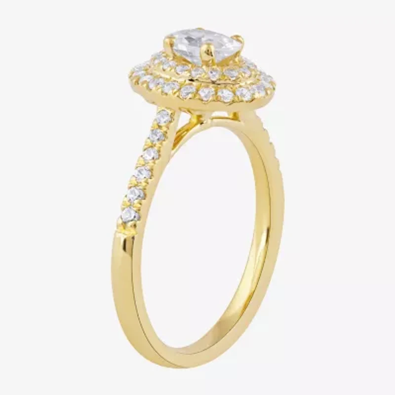Certified (F / Si1) Womens / CT. T.W. Lab Grown White Diamond 10K Gold Oval Side Stone Halo Engagement Ring