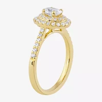 Certified (F / Si1) Womens / CT. T.W. Lab Grown White Diamond 10K Gold Oval Side Stone Halo Engagement Ring