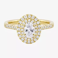 Certified (F / Si1) Womens / CT. T.W. Lab Grown White Diamond 10K Gold Oval Side Stone Halo Engagement Ring