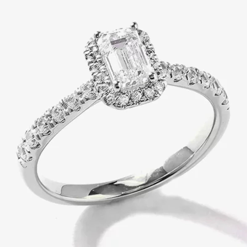 Certified (F / Si1) Womens 3/4 CT. T.W. Lab Grown White Diamond 10K Gold Side Stone Halo Engagement Ring