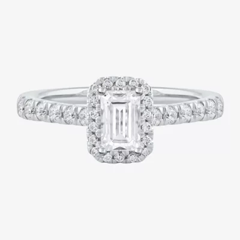 Certified (F / Si1) Womens 3/4 CT. T.W. Lab Grown White Diamond 10K Gold Side Stone Halo Engagement Ring