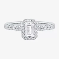 Certified (F / Si1) Womens 3/4 CT. T.W. Lab Grown White Diamond 10K Gold Side Stone Halo Engagement Ring