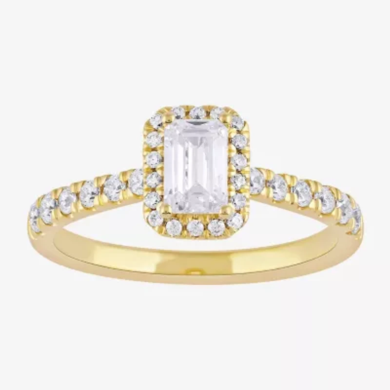 Certified (F / Si1) Womens / CT. T.W. Lab Grown White Diamond 10K Gold Side Stone Halo Engagement Ring