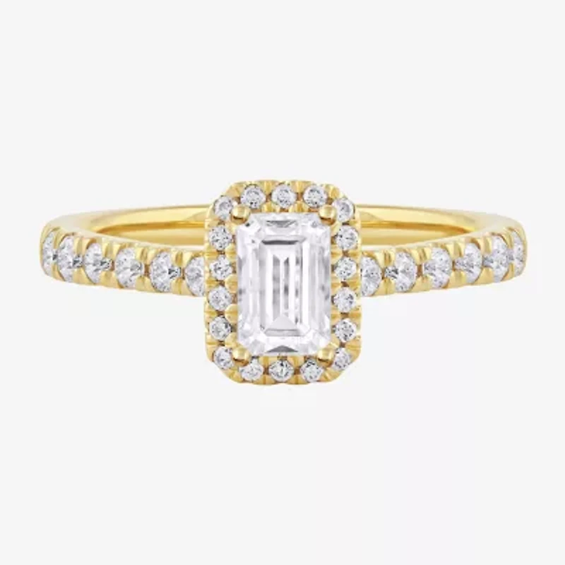 Certified (F / Si1) Womens / CT. T.W. Lab Grown White Diamond 10K Gold Side Stone Halo Engagement Ring