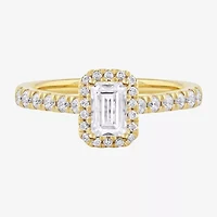 Certified (F / Si1) Womens / CT. T.W. Lab Grown White Diamond 10K Gold Side Stone Halo Engagement Ring