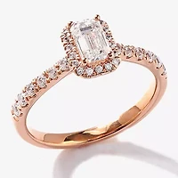 Certified (F / Si1) Womens / CT. T.W. Lab Grown White Diamond 10K Rose Gold Side Stone Halo Engagement Ring