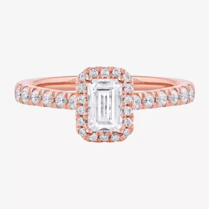 Certified (F / Si1) Womens / CT. T.W. Lab Grown White Diamond 10K Rose Gold Side Stone Halo Engagement Ring