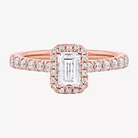Certified (F / Si1) Womens / CT. T.W. Lab Grown White Diamond 10K Rose Gold Side Stone Halo Engagement Ring