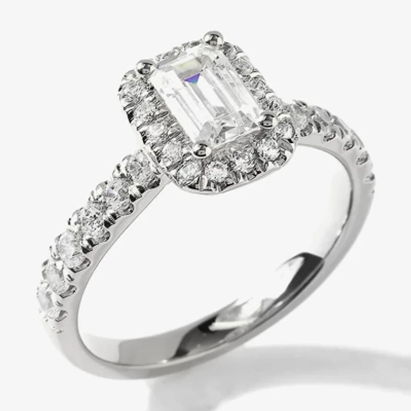 Certified (F / Si1) Womens CT. T.W. Lab Grown White Diamond 10K Gold Side Stone Halo Engagement Ring